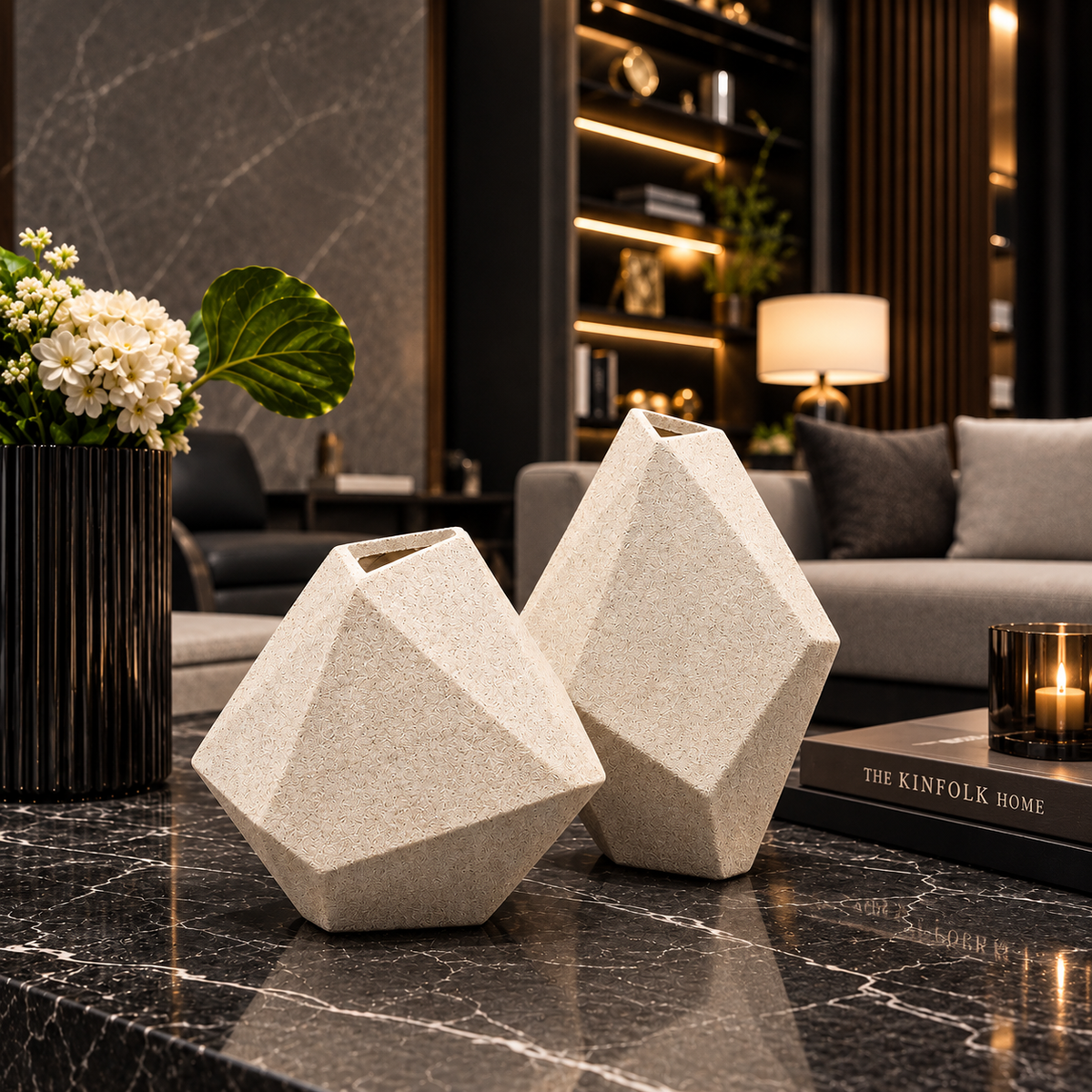 Luxury Geometric Resin Vase Set – Small & Large Sizes | Modern Textured Decorative Sculptural Vase for Elegant Home Décor
