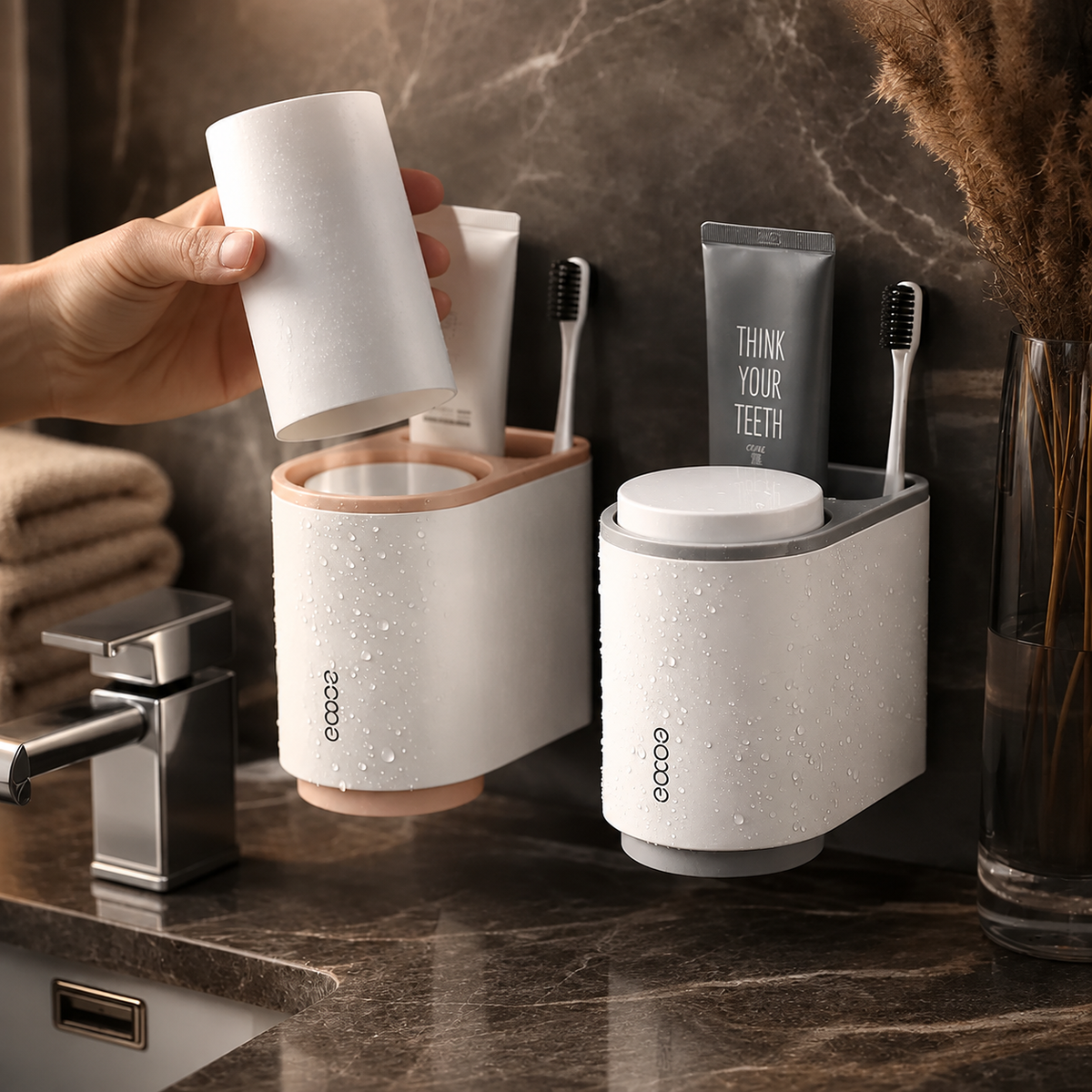 Ecoco Luxury Wall-Mounted Toothbrush Holder & Bathroom Organizer