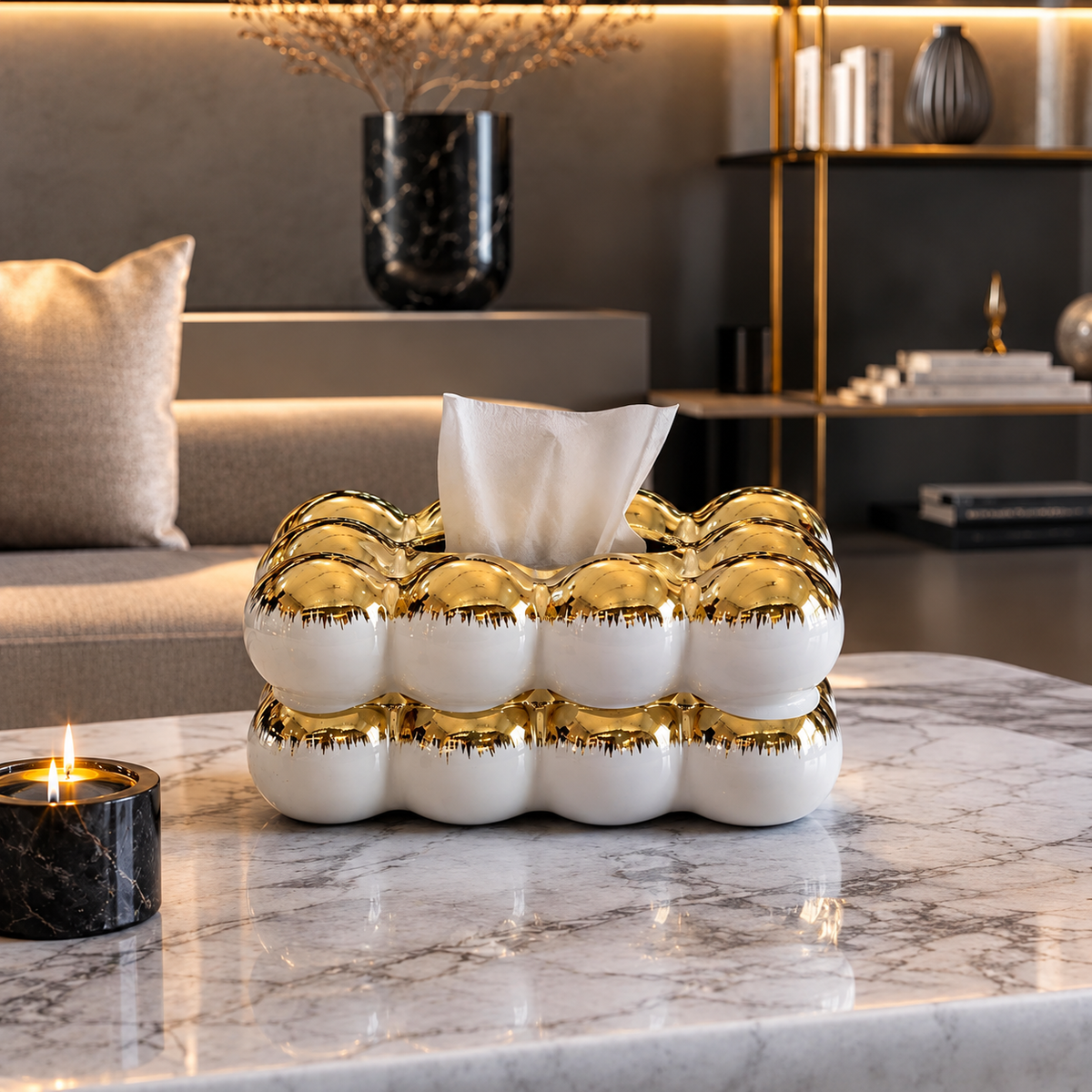 Luxury Bubble Ceramic Tissue Box Holder – Modern Decorative Tissue Case for Living Room & Coffee Table