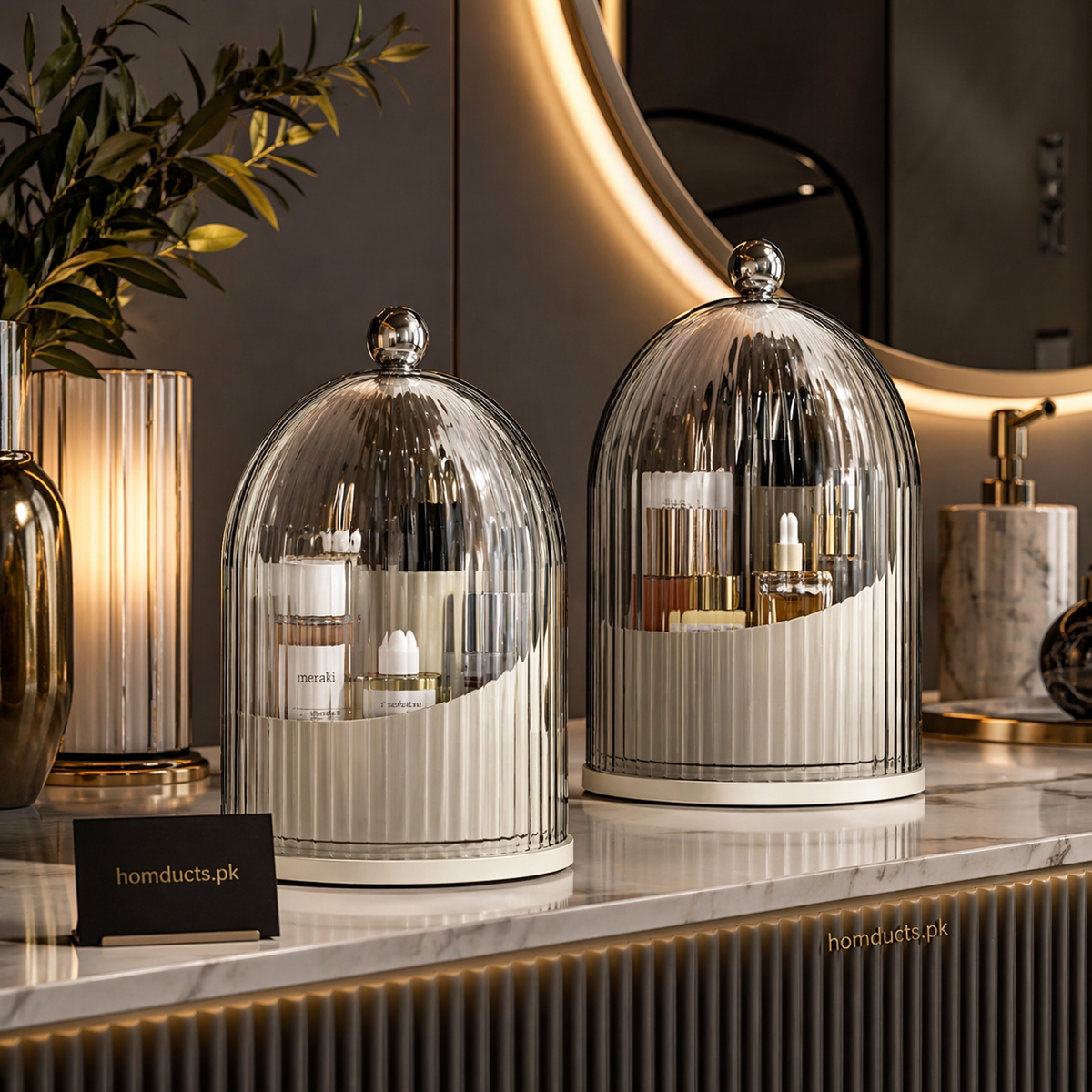 Luxury Ribbed Glass Dome Cosmetic Organizer