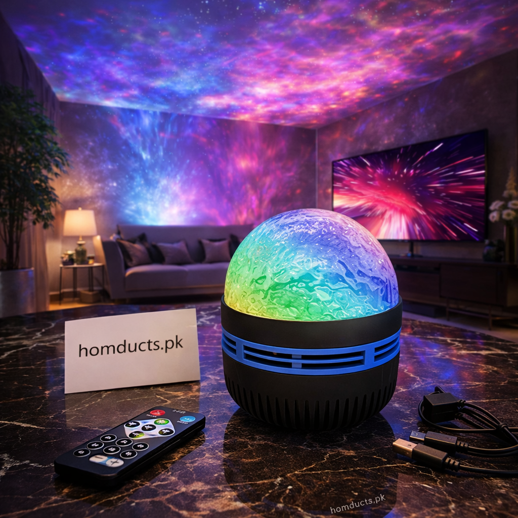 Galaxy Star Projector Night Light with Remote – 360° LED Aurora Sky Lamp for Bedroom, Kids & Home Décor | Homducts.pk