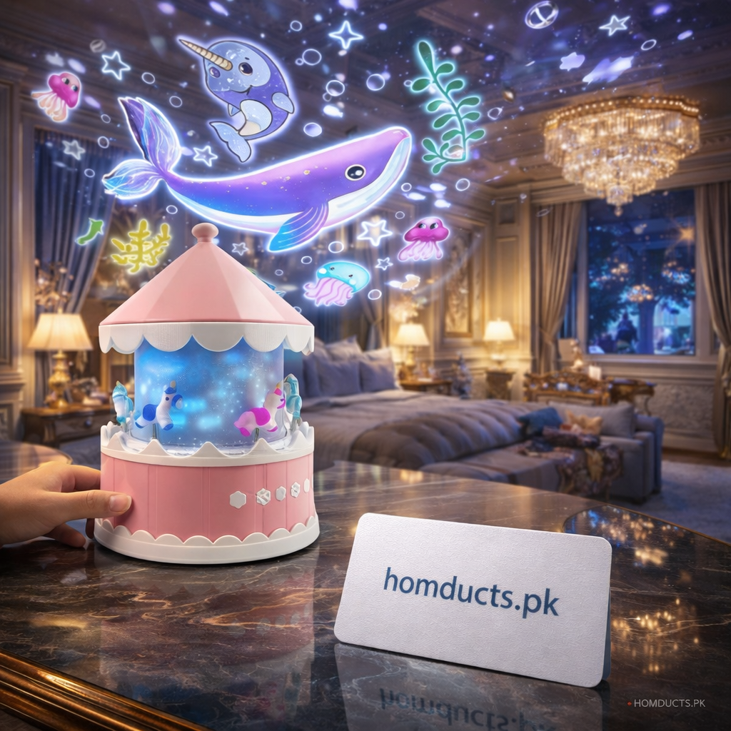 Kids Carousel Night Lamp & Ocean Projector Light – Rotating Star Projector for Baby & Kids Room