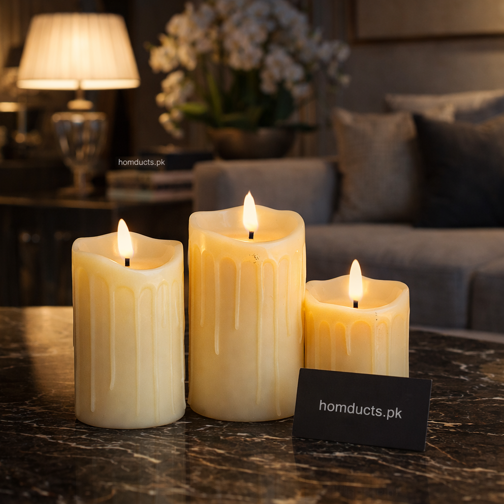 Luxury Flameless LED Pillar Candle Set – Realistic Flickering Warm Light Decorative Candles (Set of 3 Large Sizes)