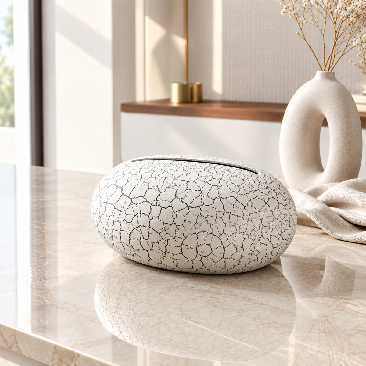 Luxury Oval Crackle Design Tissue Box Holder – Modern Decorative Tissue Dispenser for Home & Office