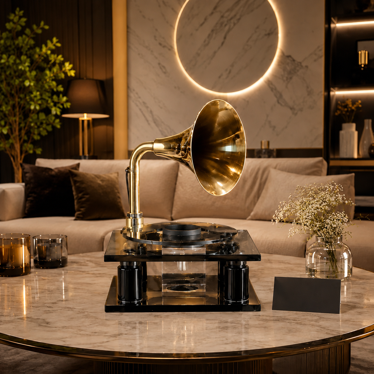 Premium Vintage Gramophone Style Crystal Candle Warmer & Wax Melt Lamp Decor