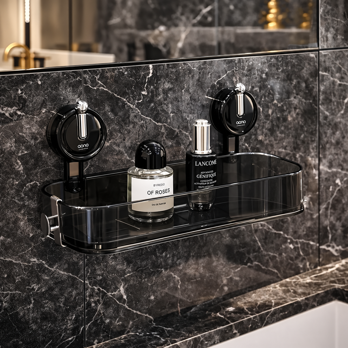 Luxury Transparent Wall-Mounted Bathroom Shelf with Strong Suction Cups