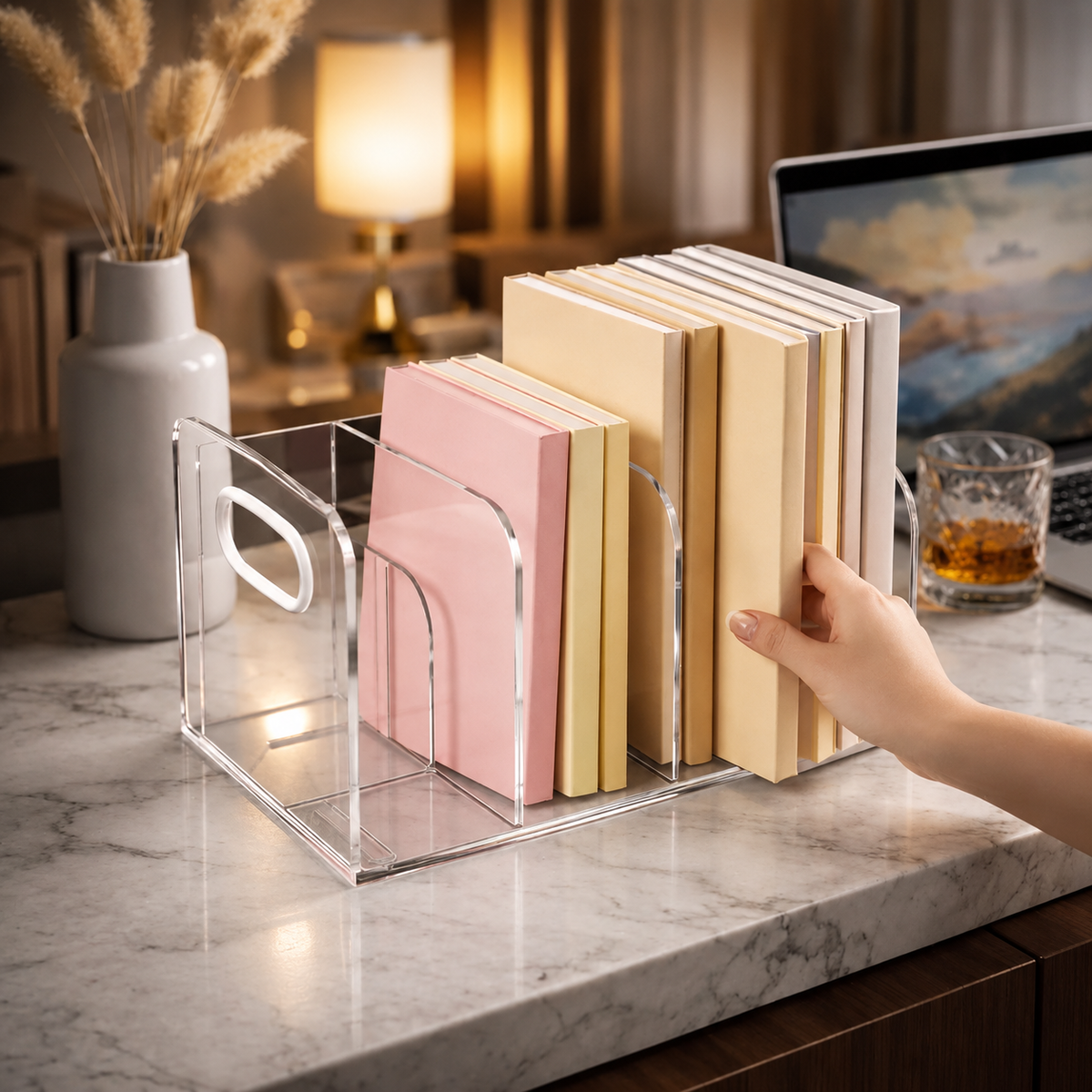 Premium Clear Acrylic Book Organizer – Multi Slot Desk File & Notebook Holder