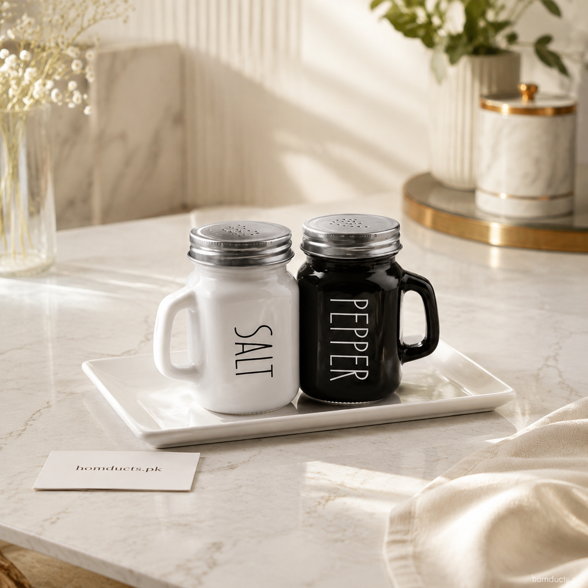 Glass Salt & Pepper Shaker Set with Handles – 2 Pc