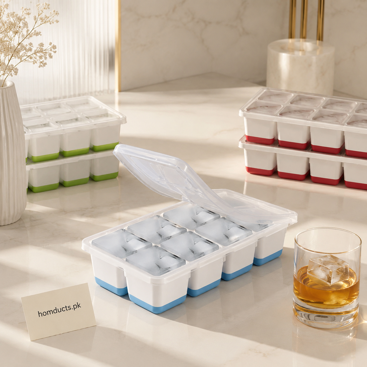 Large Cube Ice Tray with Lid – 8 Cubes