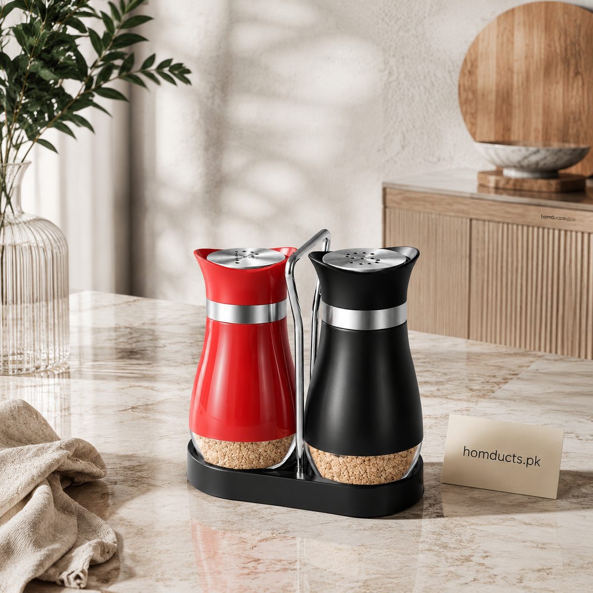2-Piece Salt & Pepper Shaker Set with Stand