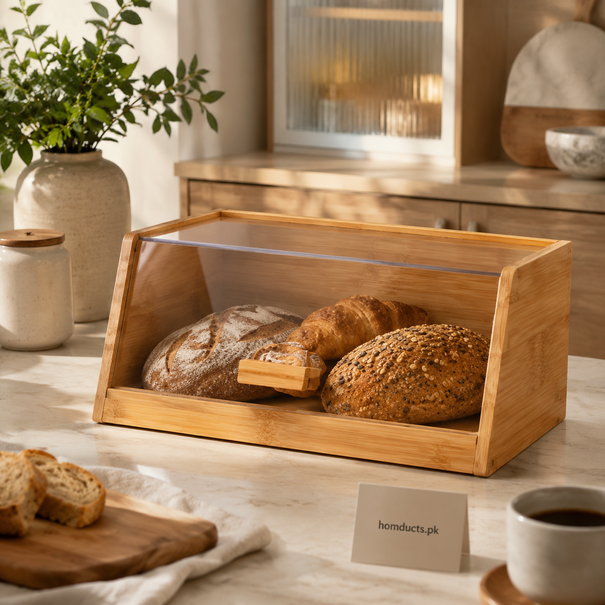 Bamboo Bread Box with Clear Acrylic Lid