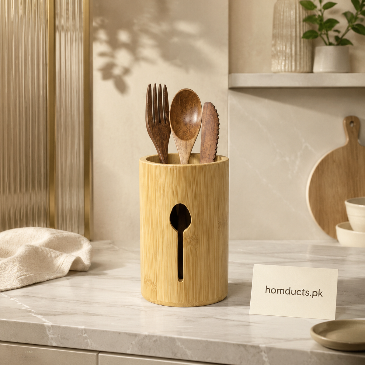 Bamboo Wooden Utensil Holder with Drainage Slot