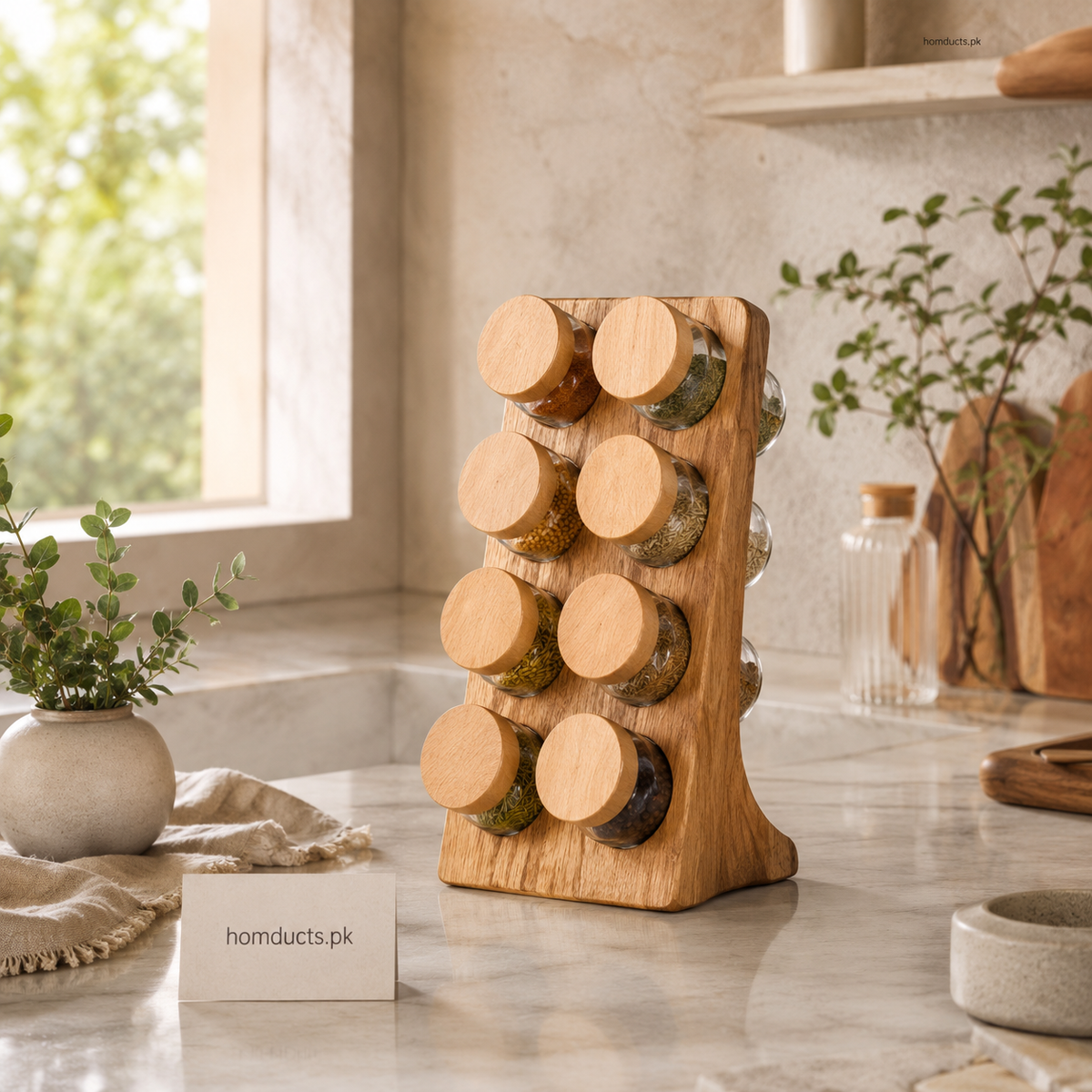 8-Jar Wooden Spice Rack Organizer