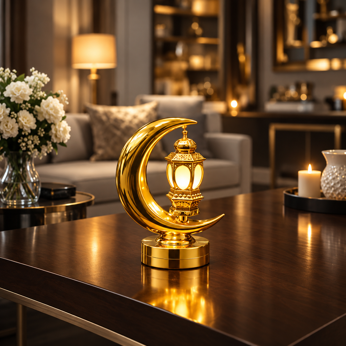 Luxury Crescent Moon LED Lantern – Elegant Ramadan & Islamic Decorative Light