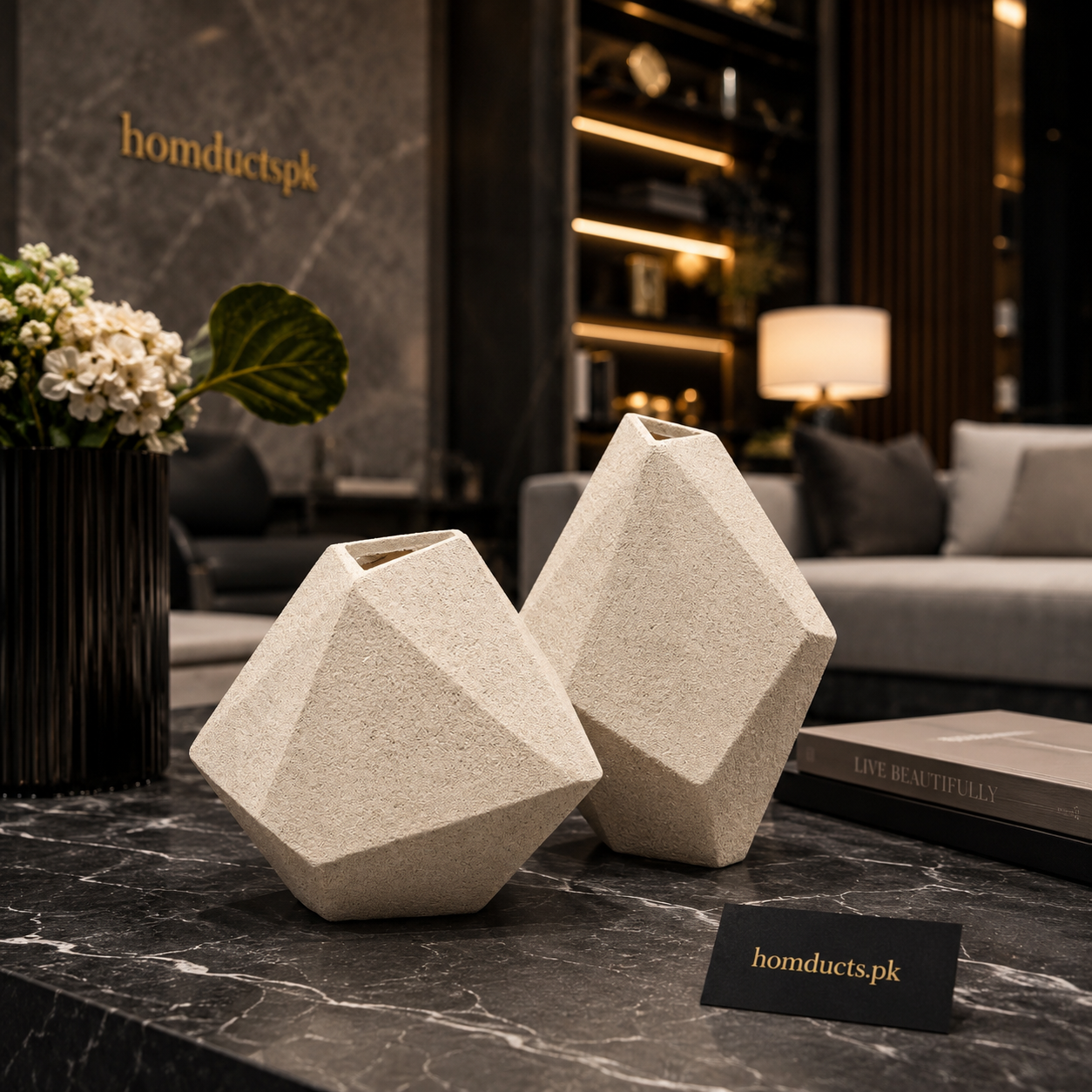 Luxury Geometric Resin Vase Set – Small & Large Sizes | Modern Textured Decorative Sculptural Vase for Elegant Home Décor