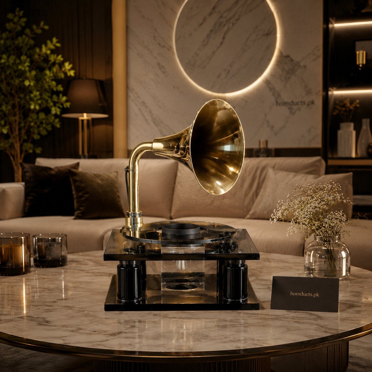 Premium Vintage Gramophone Style Crystal Candle Warmer & Wax Melt Lamp Decor