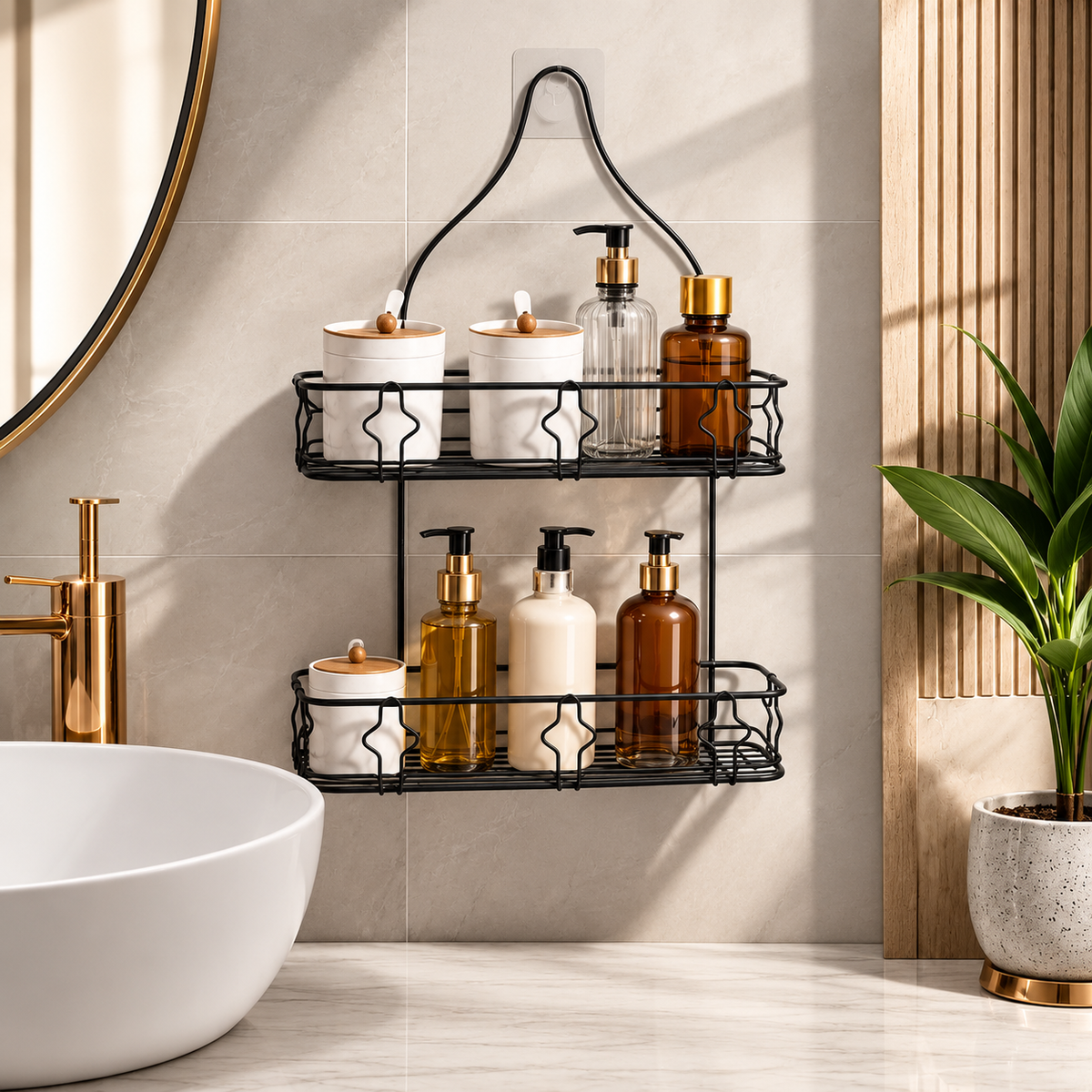 Luxury Wall-Mounted Double Layer Bathroom & Kitchen Storage Rack Organizer