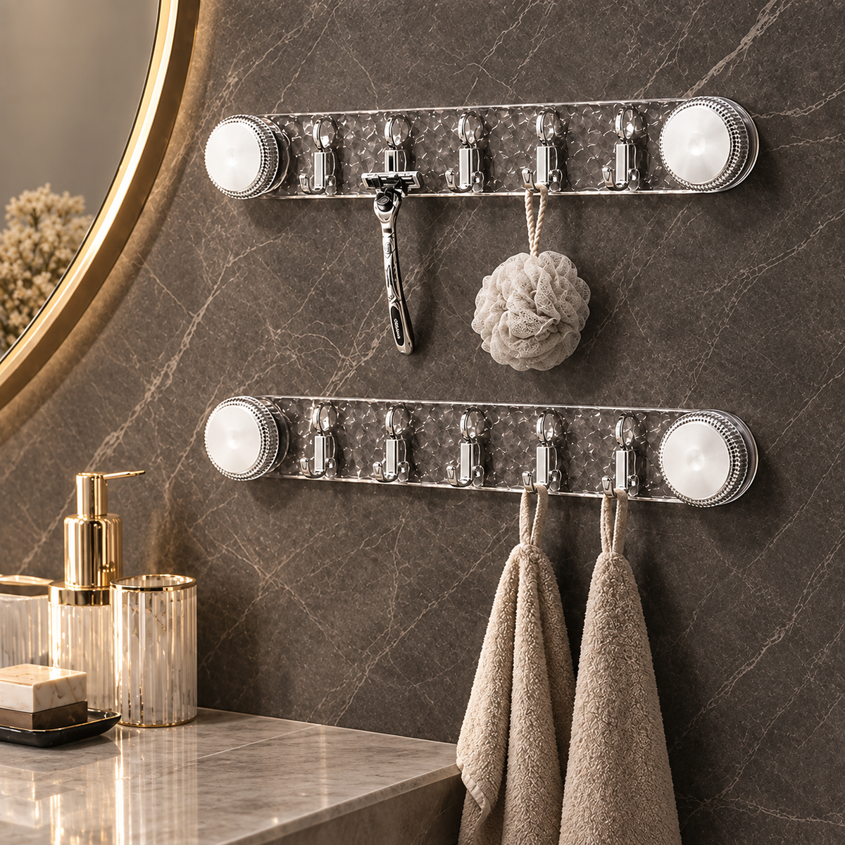 Luxury Water Ripple Wall Hook Rack – Multipurpose Bathroom & Kitchen Organizer (1 Pc)