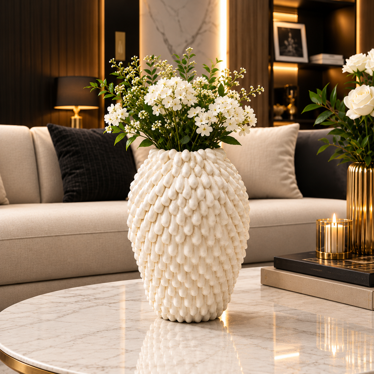 Luxury Textured Resin Decorative Vase for Modern Home & Living Room Décor – Premium Artistic Tabletop Accent Piece for Elegant Interiors