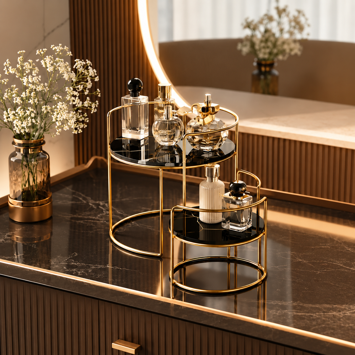 Luxury 2-Tier Vanity Organizer Display Stand for Perfumes, Makeup & Skincare Storage