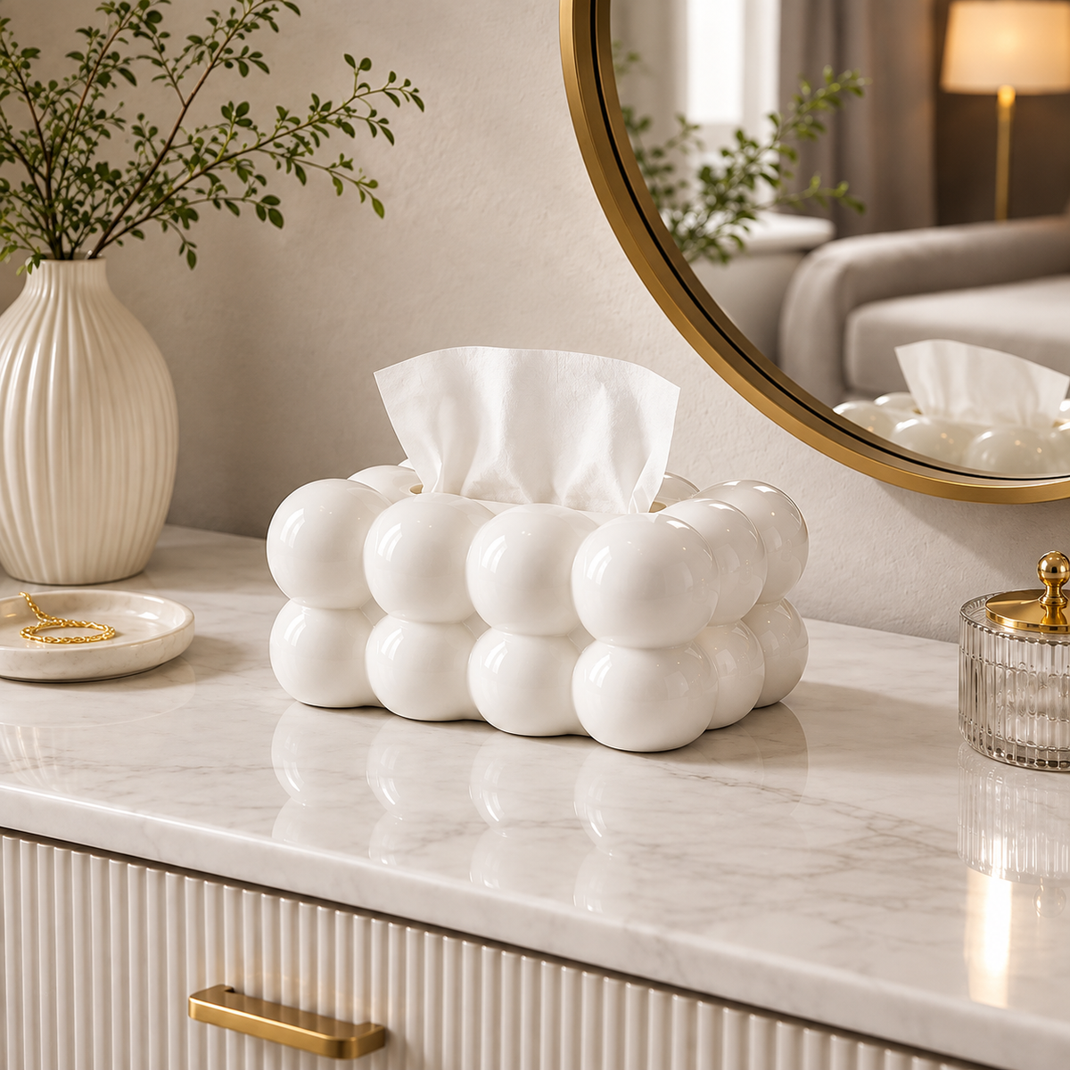 Luxury White Bubble Tissue Box Cover